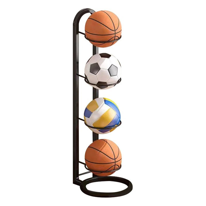 Modern compact sports ball storage rack, an essential garage organizer for basketballs, soccer, & accessories.