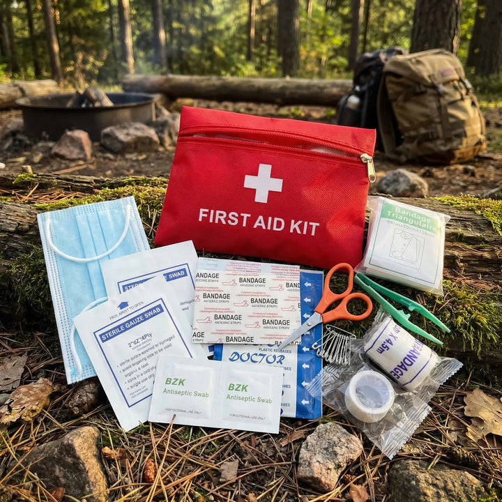 Compact tactical first aid bag for emergencies, portable outdoor survival medical kit for camping & hiking.