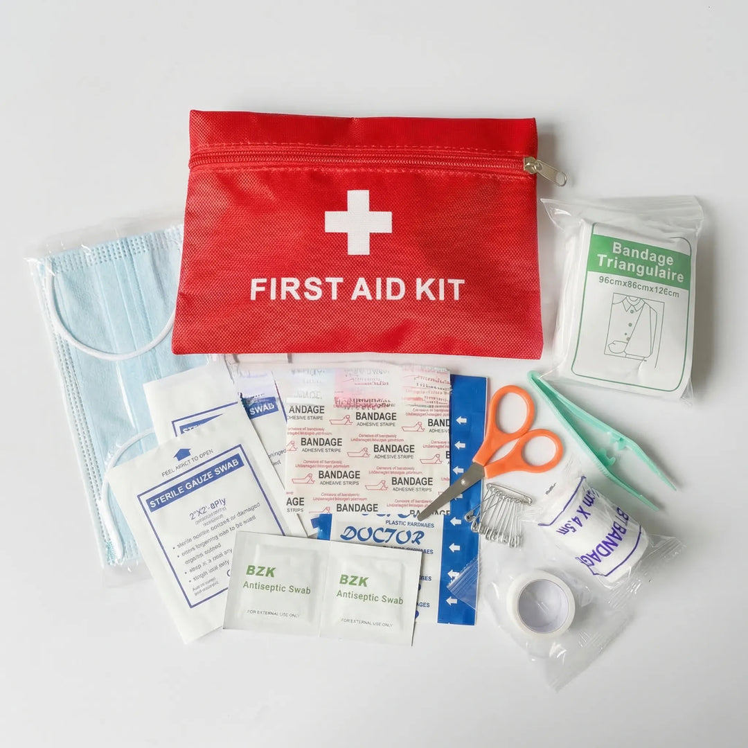 Unisex portable first aid kit bag for travel emergencies, outdoor survival gear for hiking & camping.