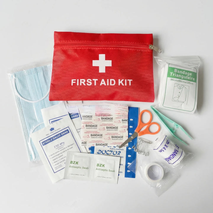 Unisex portable first aid kit bag for travel emergencies, outdoor survival gear for hiking & camping.