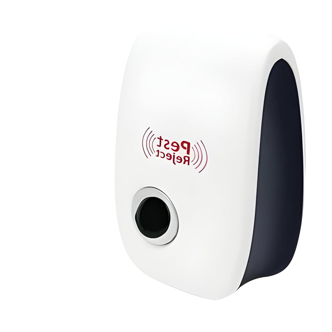 Compact ultrasonic pest repeller device, effective squirrel & rodent deterrent for indoor/outdoor home protection. Non-toxic.