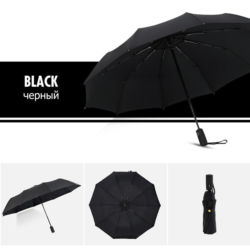 Portable automatic windproof travel umbrella. Compact design offers durable rain and storm protection for travelers.