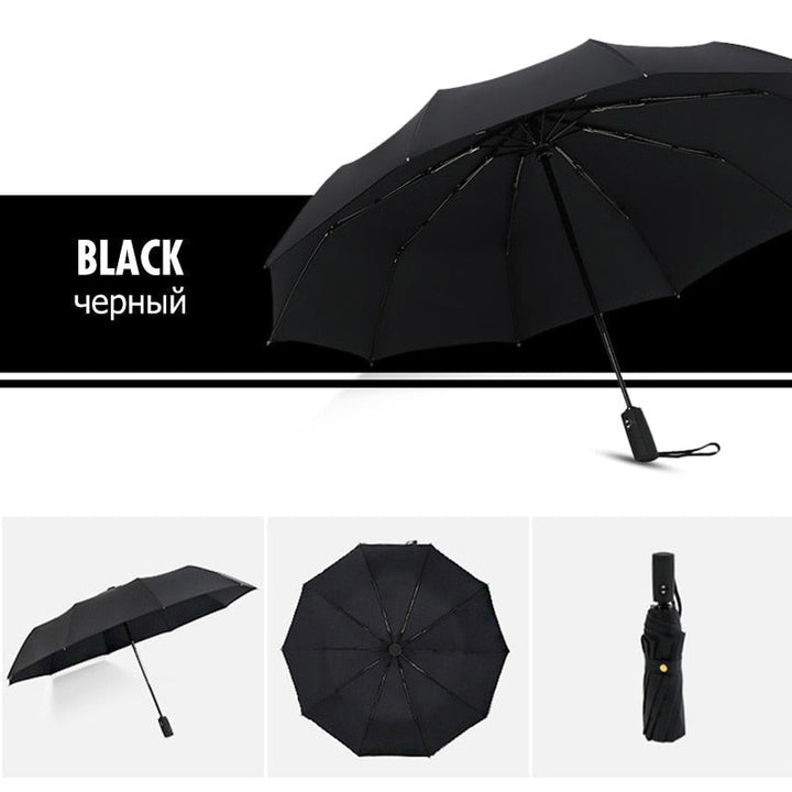 Portable automatic windproof travel umbrella. Compact design offers durable rain and storm protection for travelers.