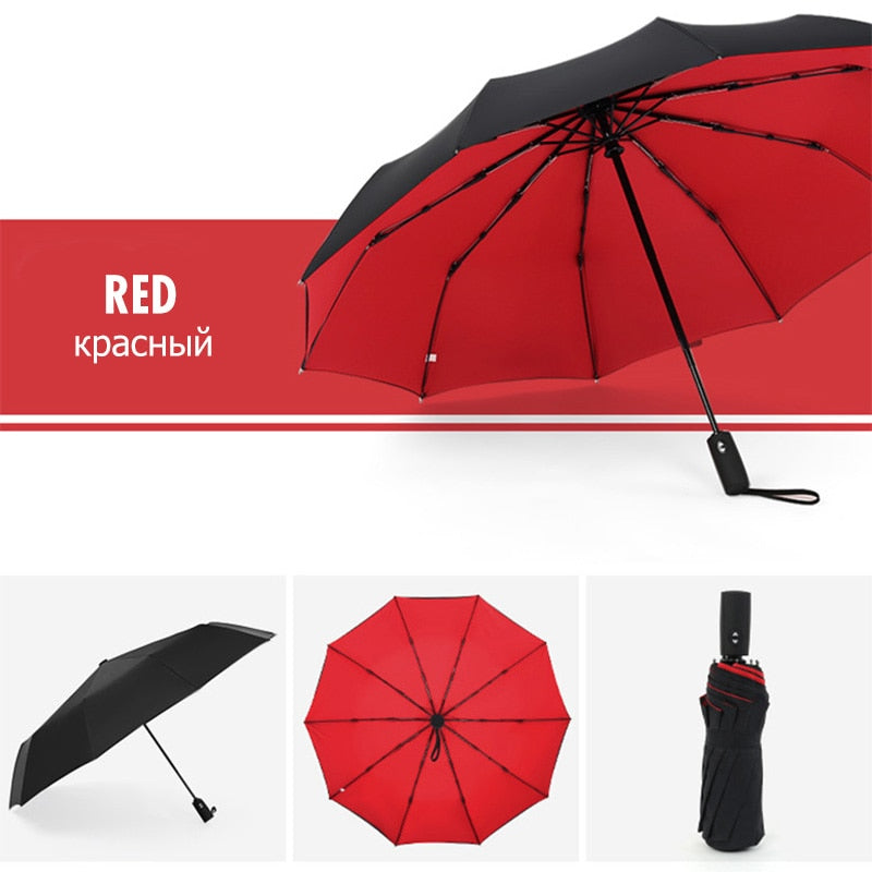 Unisex travel umbrella open, protecting from rain. Compact, windproof, durable, and automatic for storm-proof weather gear.