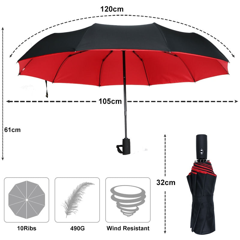 Automatic open/close windproof travel umbrella. Compact, durable, and portable for effective rain and storm protection.