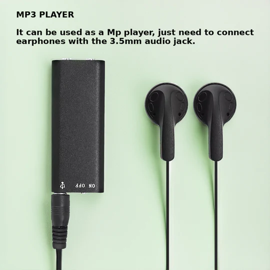 Portable digital sound recorder for lectures & meetings, featuring clear audio and voice activation.