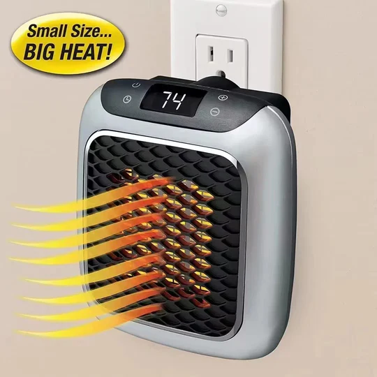 Compact wall-mounted electric space heater, ideal for small rooms & personal heating. Portable mini ceramic room heater.