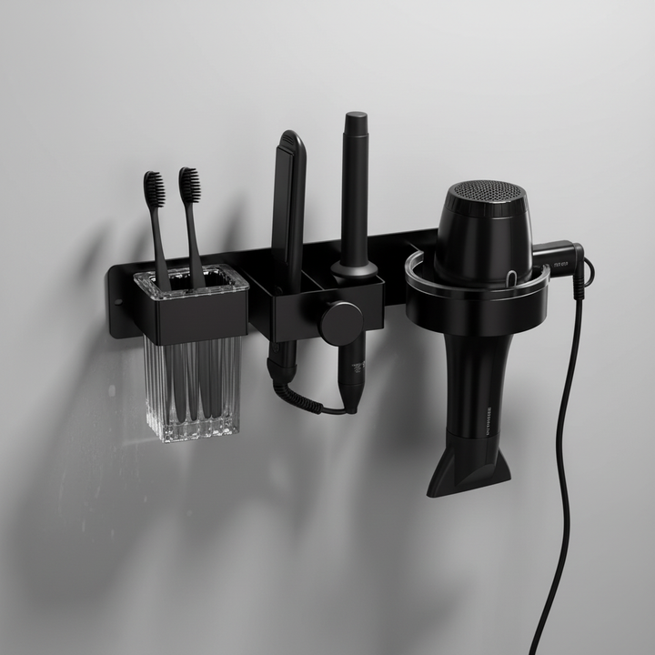Sleek and compact storage unit, Kompakter Organizer Für Stylinggeräte, for modern bathrooms.