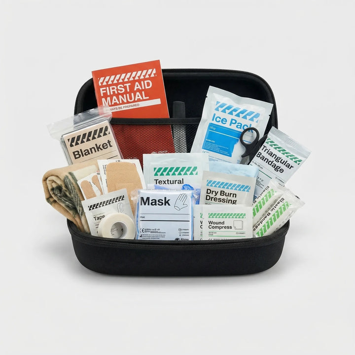 Ready-for-anything waterproof first aid kit. Compact medical supplies for camping, hiking, travel, and outdoor survival.