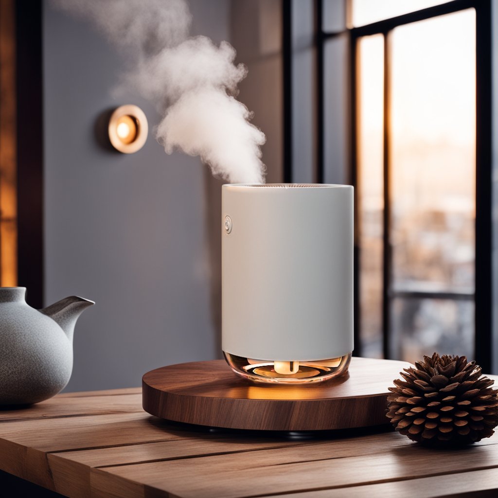 Compact, whisper-quiet air humidifier for desk. Improves air quality and home comfort silently.