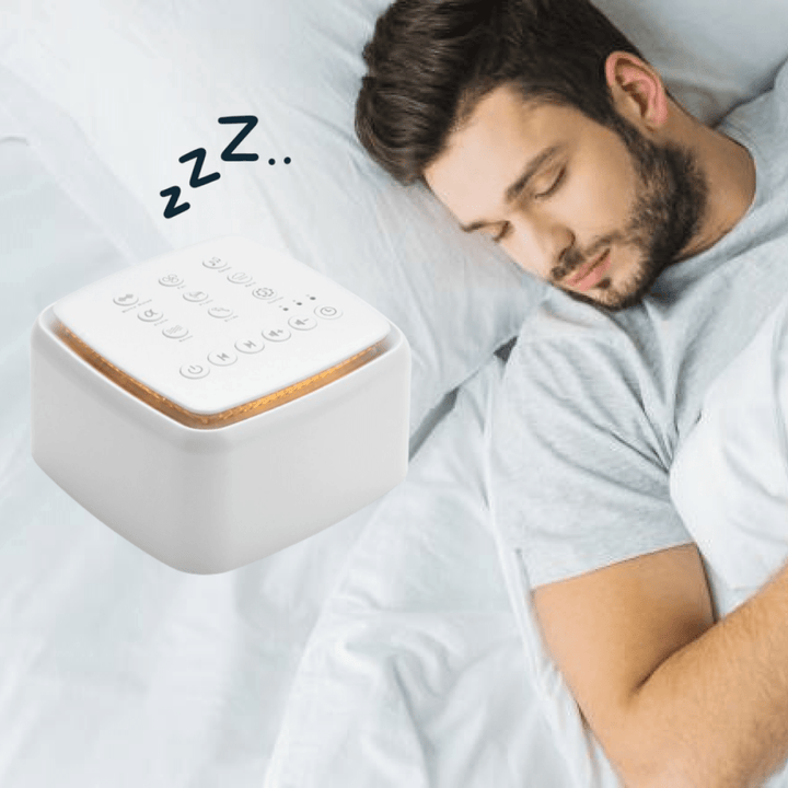 Experience peaceful sleep with this white noise sound machine. A calming aid for relaxation, stress relief & deep rest.