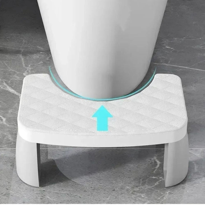 Ergonomic blue non-slip toilet squat stool for improved posture, natural elimination & digestive support. Home wellness.