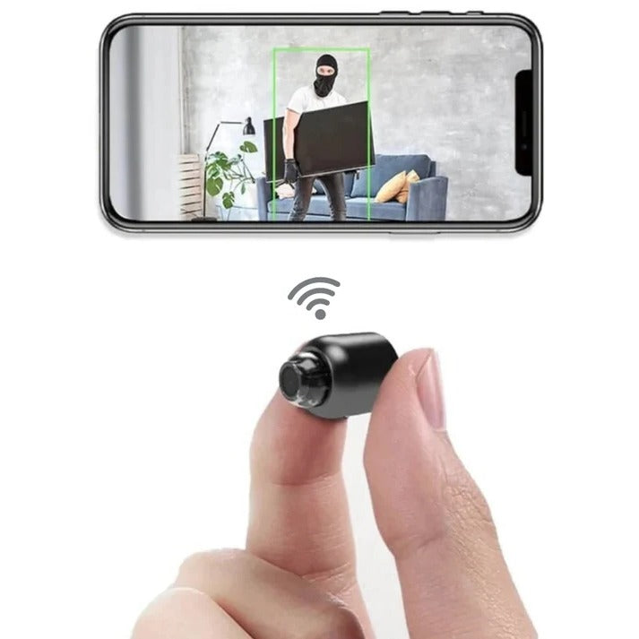 Compact WiFi HD security camera with night vision for home monitoring, pet safety, and baby surveillance.
