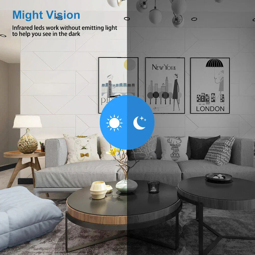 Wireless 1080p indoor security camera with WiFi connectivity, night vision, & motion detection.