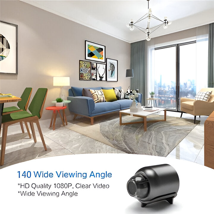 Discreet compact WiFi security camera with 1080p HD, night vision, & motion detection for any room.