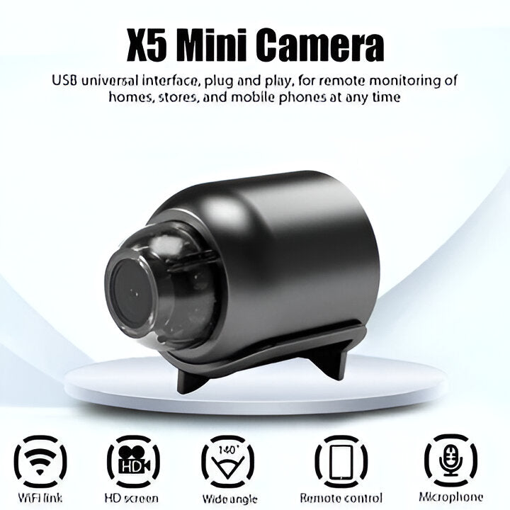 Wireless 1080p WiFi security camera with night vision & motion detection, ideal for home surveillance.