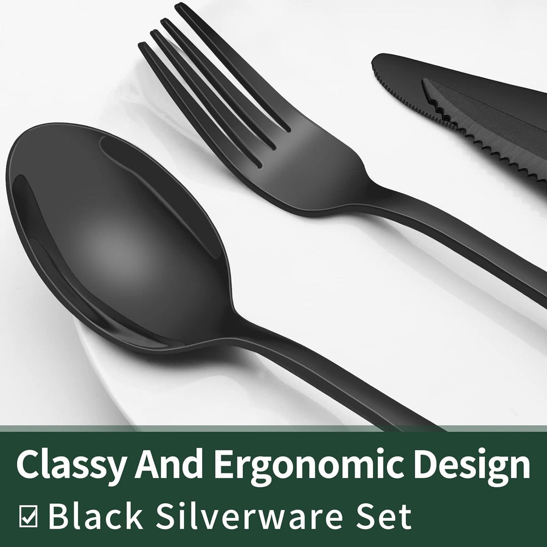 High-quality black stainless steel tableware, durable and modern design
