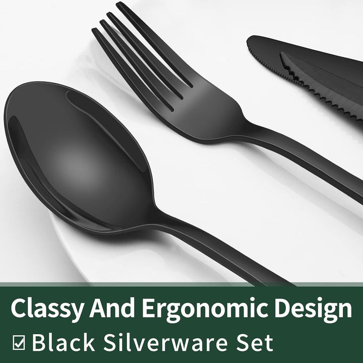 High-quality black stainless steel tableware, durable and modern design
