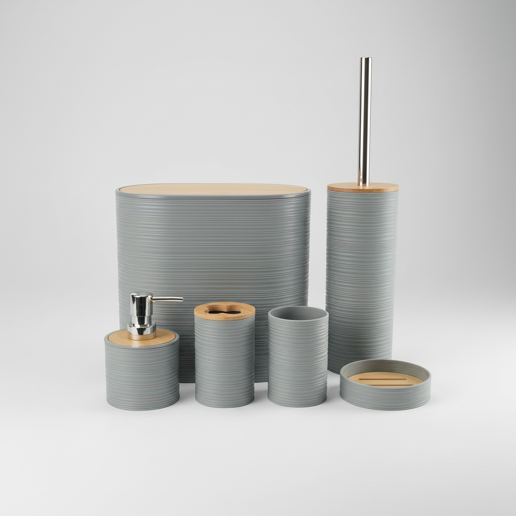 Modern bathroom decor featuring the Bamborao 6-piece bamboo accessory collection