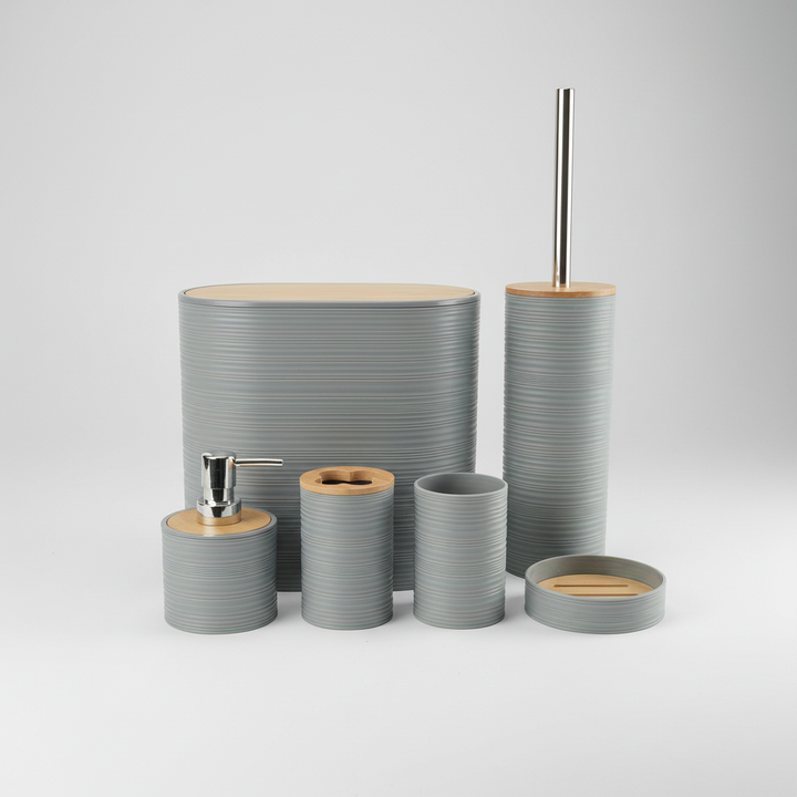 Modern bathroom decor featuring the Bamborao 6-piece bamboo accessory collection