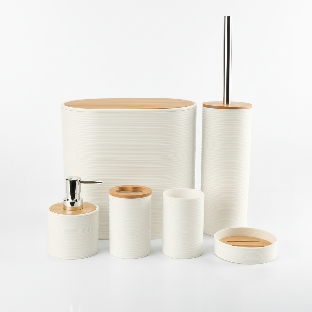 Home organization made easy with this beautiful 6-piece bamboo bathroom set