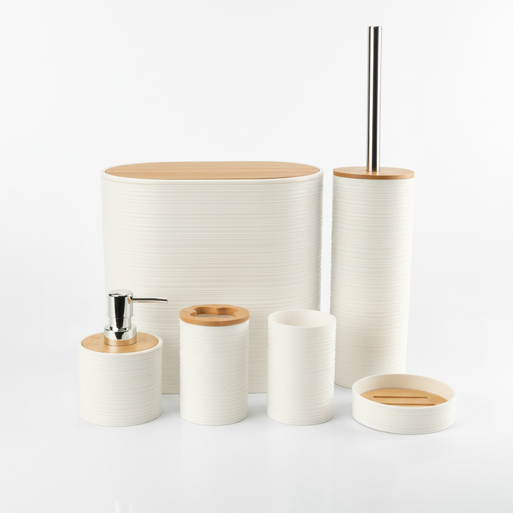 Home organization made easy with this beautiful 6-piece bamboo bathroom set