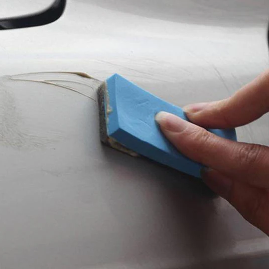 Shiny car surface after using Fast Car Scratch Repair Kit to restore paint and remove unsightly scratches.