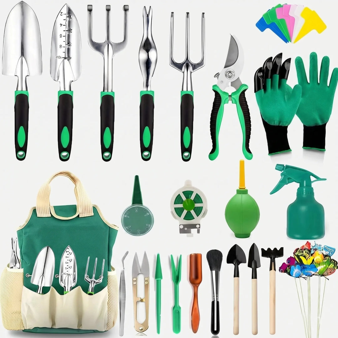 Full gardening tool set for indoor/outdoor projects, including hand tools for succulents and general plant care.