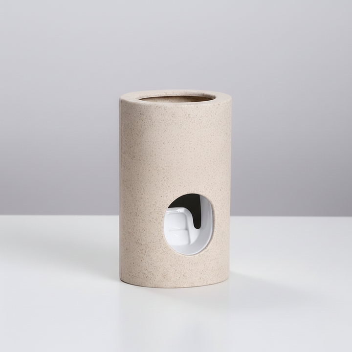 MorningDrop touchless toothpaste dispenser, wall-mounted, uses vacuum technology for easy hygiene