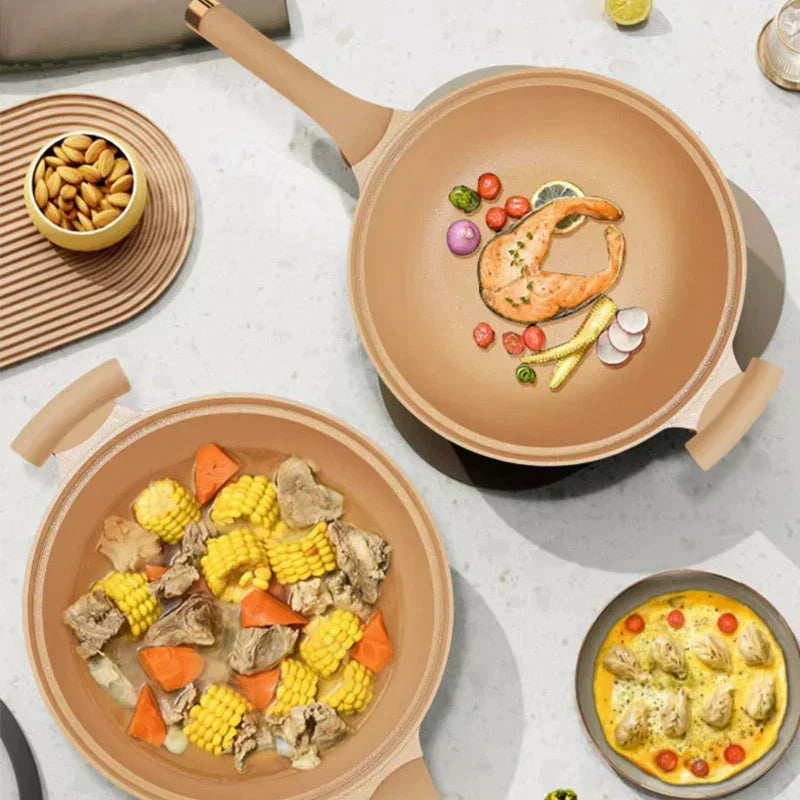 CookFlex Versatile Non-Stick Wok Pan, shown empty and ready for stir-frying or steaming. Healthy cooking cookware.