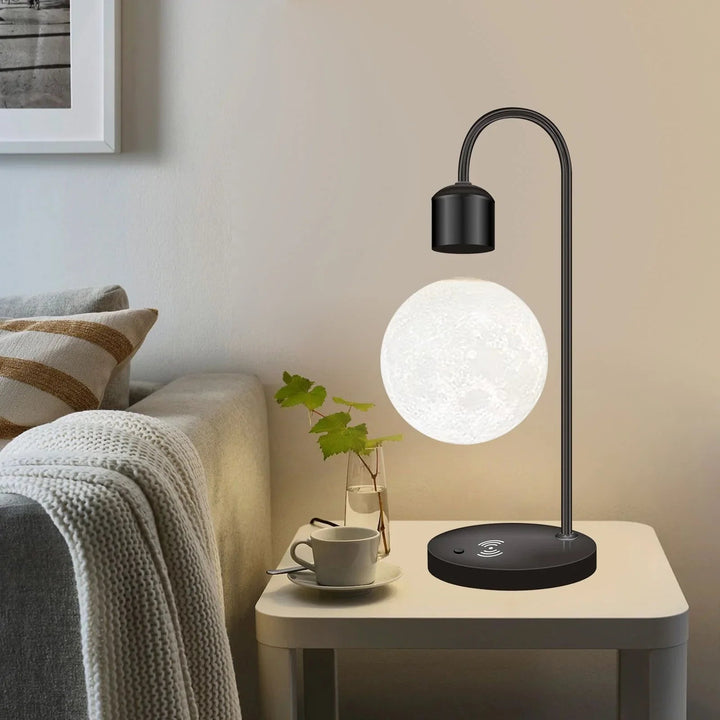 Night light and charger: Cordless Lunafloat lamp with magnetic floating moon and integrated charging.