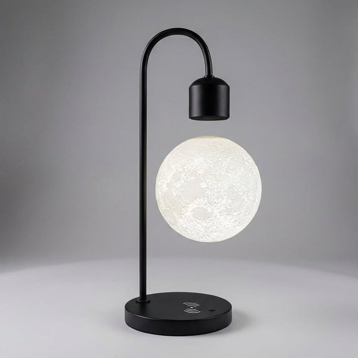 Desk lamp alternative: Cordless charging lamp with a mesmerizing levitating moon, ideal for bedrooms.