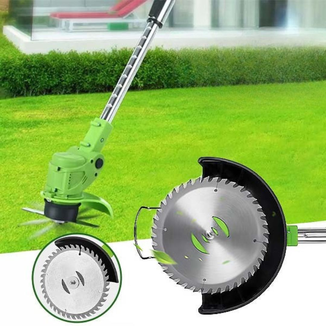 A home gardener effortlessly using the BladeTrim 18000 for daily yard maintenance.
