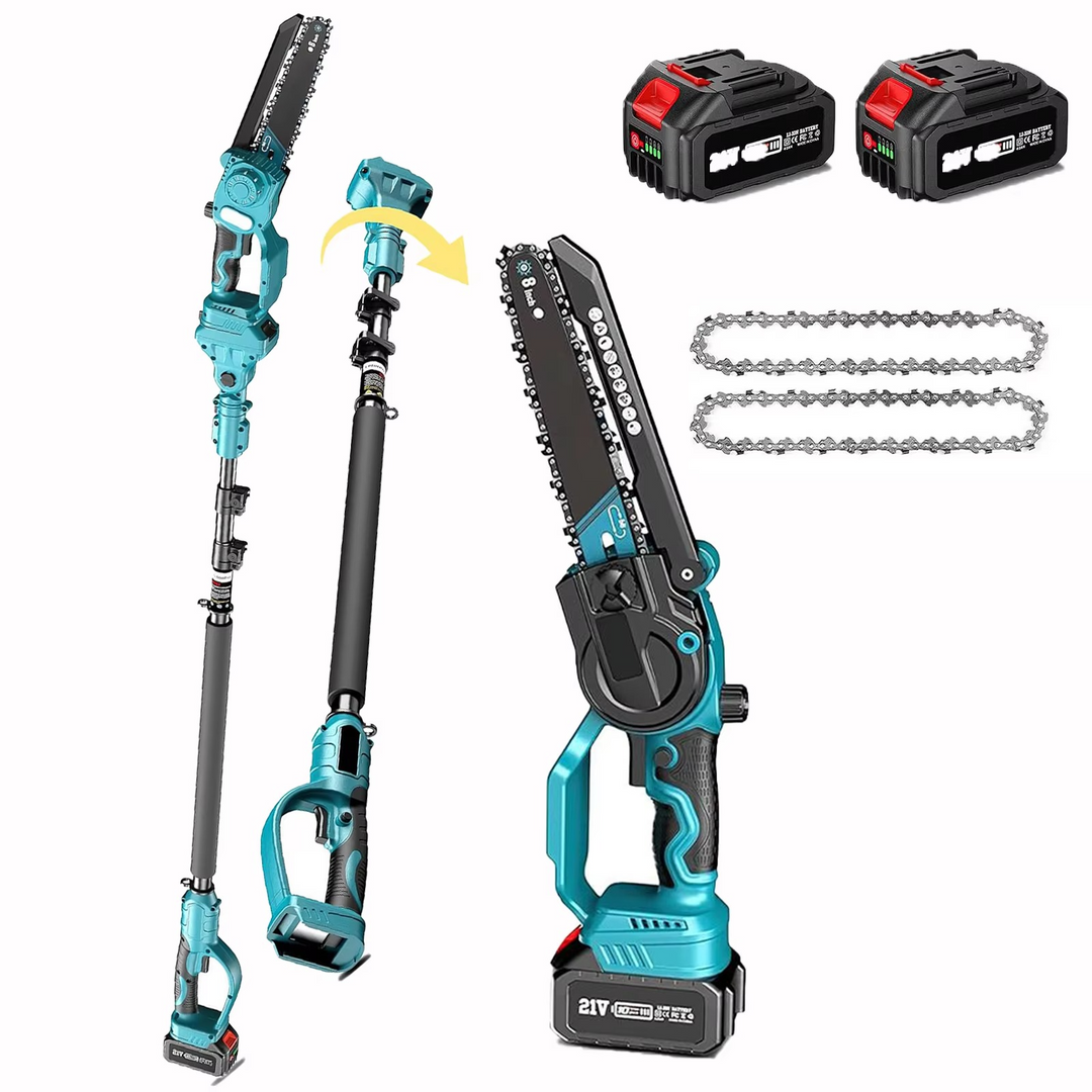Cordless electric 2-in-1 chainsaw & pole saw for versatile tree trimming, pruning, and yard work.