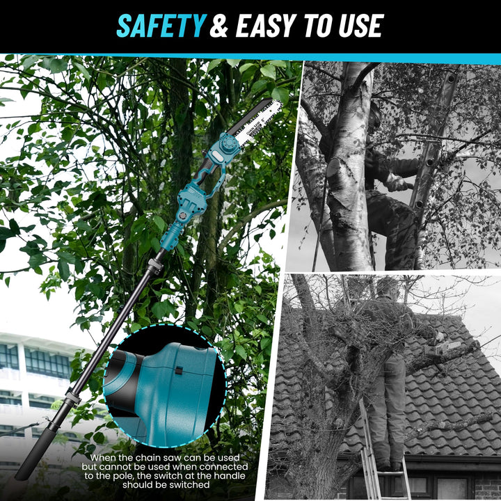 Brushless cordless electric chainsaw delivering efficient power for quick tree trimming and outdoor gardening.