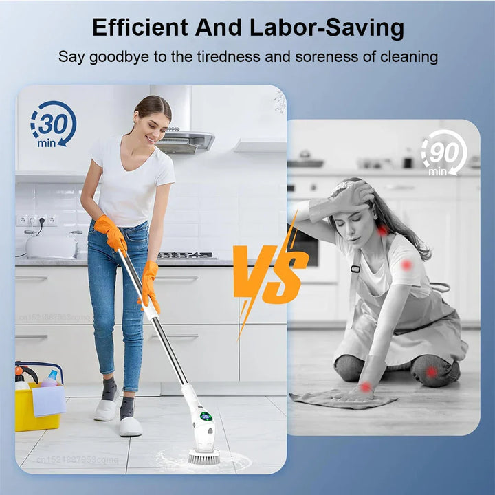 Household gadgets: electric cleaning brush with multiple heads and adjustable handle