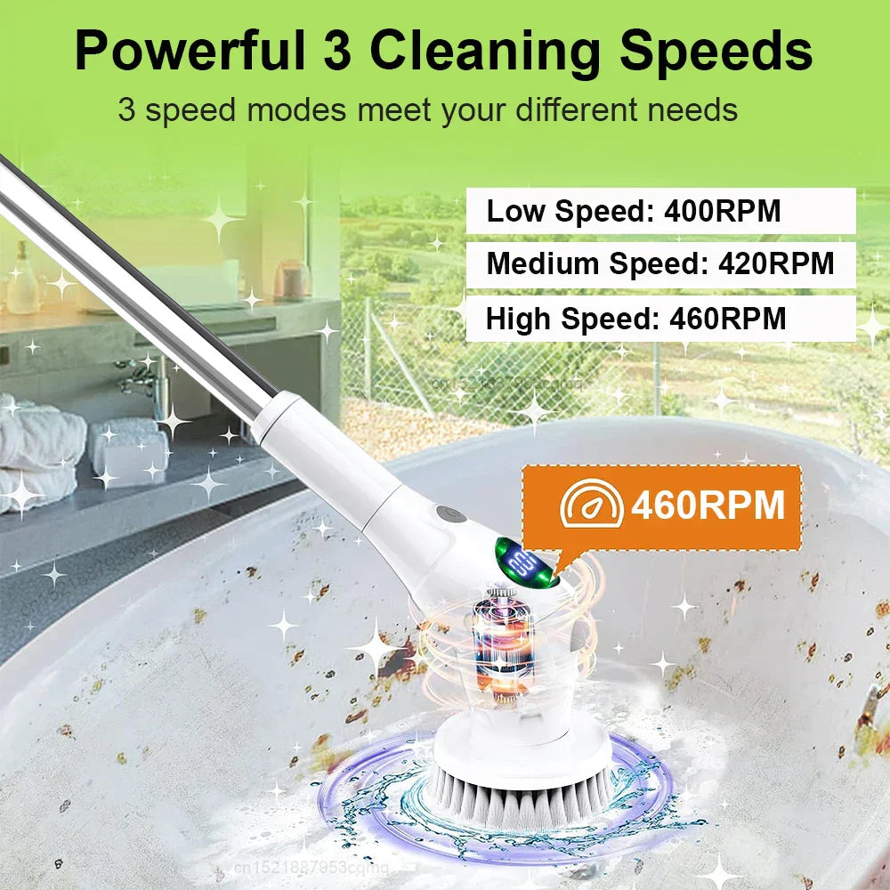 Cordless cleaning tool, electric brush with ergonomic adjustable handle for scrubbing