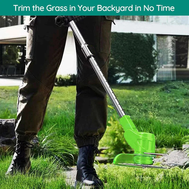 Robust cordless grass trimmer, designed for efficient yard cleanup.