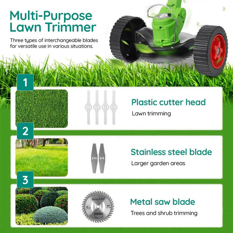 Ergonomic electric weed eater with long-lasting battery for sustained use.