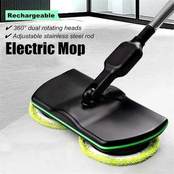 Rechargeable wireless electric spin mop. Powerful scrubber and waxer for hardwood, tile, and marble floor care.