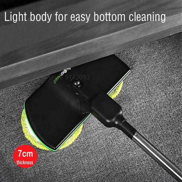 Deep cleaning cordless electric spin mop. Wireless floor scrubber for sparkling hardwood, tile & marble surfaces.