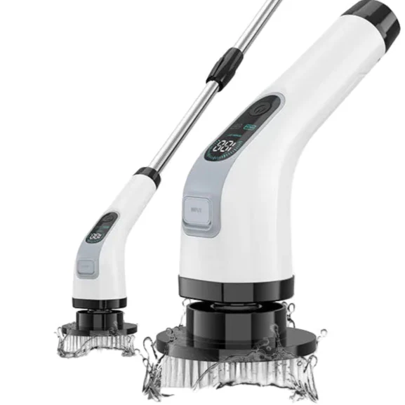 Cordless electric spin scrubber with 7 attachments for deep multi-surface home cleaning