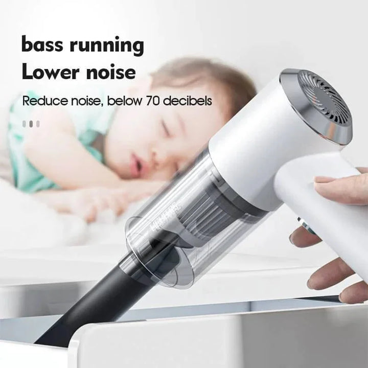 Rechargeable cordless handheld car vacuum for convenient, wire-free vehicle cleaning.