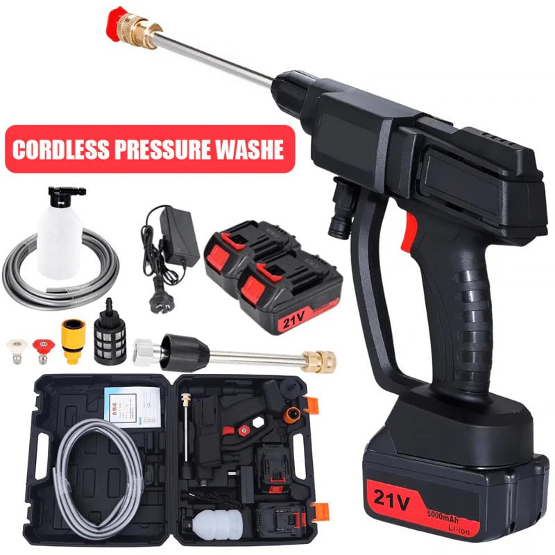 Cordless high pressure washer for efficient outdoor & vehicle cleaning, powerful dirt removal.