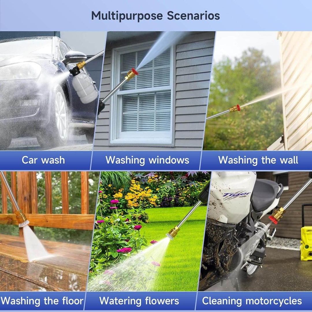 User cleaning a car with a portable cordless power washer, efficient vehicle cleaning and dirt removal.