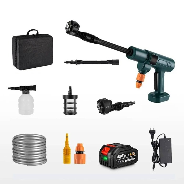 HydroSwift cordless pressure washer, ideal for garden tool cleaning, outdoor tasks.