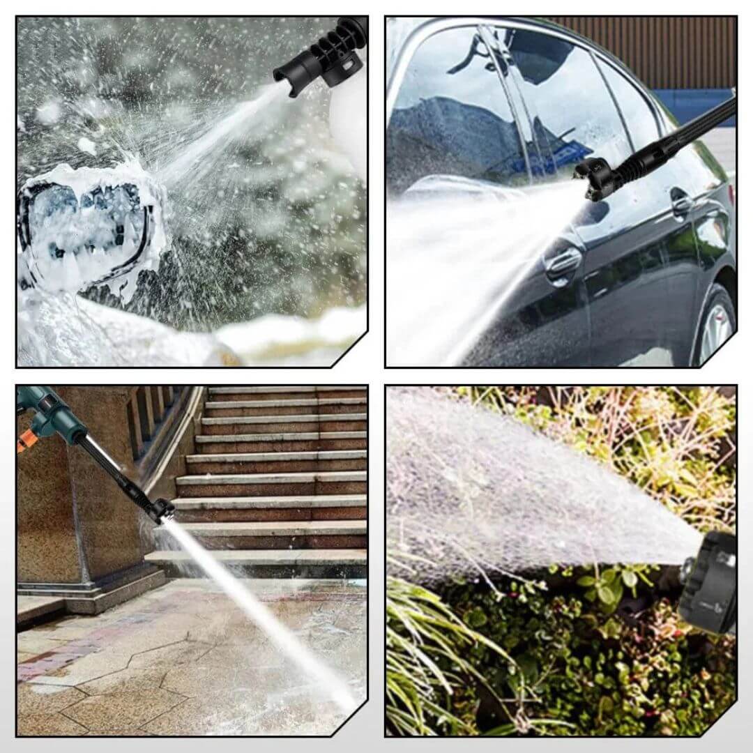Powerful cordless pressure washer, HydroSwift, for versatile car & garden cleaning.