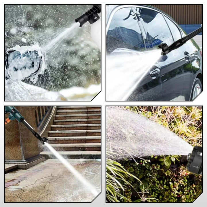 Powerful cordless pressure washer, HydroSwift, for versatile car & garden cleaning.
