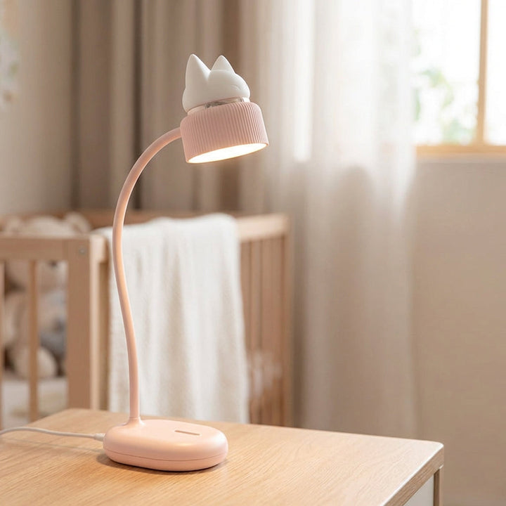 Cosypaw kids' USB rechargeable cat nightlight, glowing softly, perfect for nurseries and bedtime.