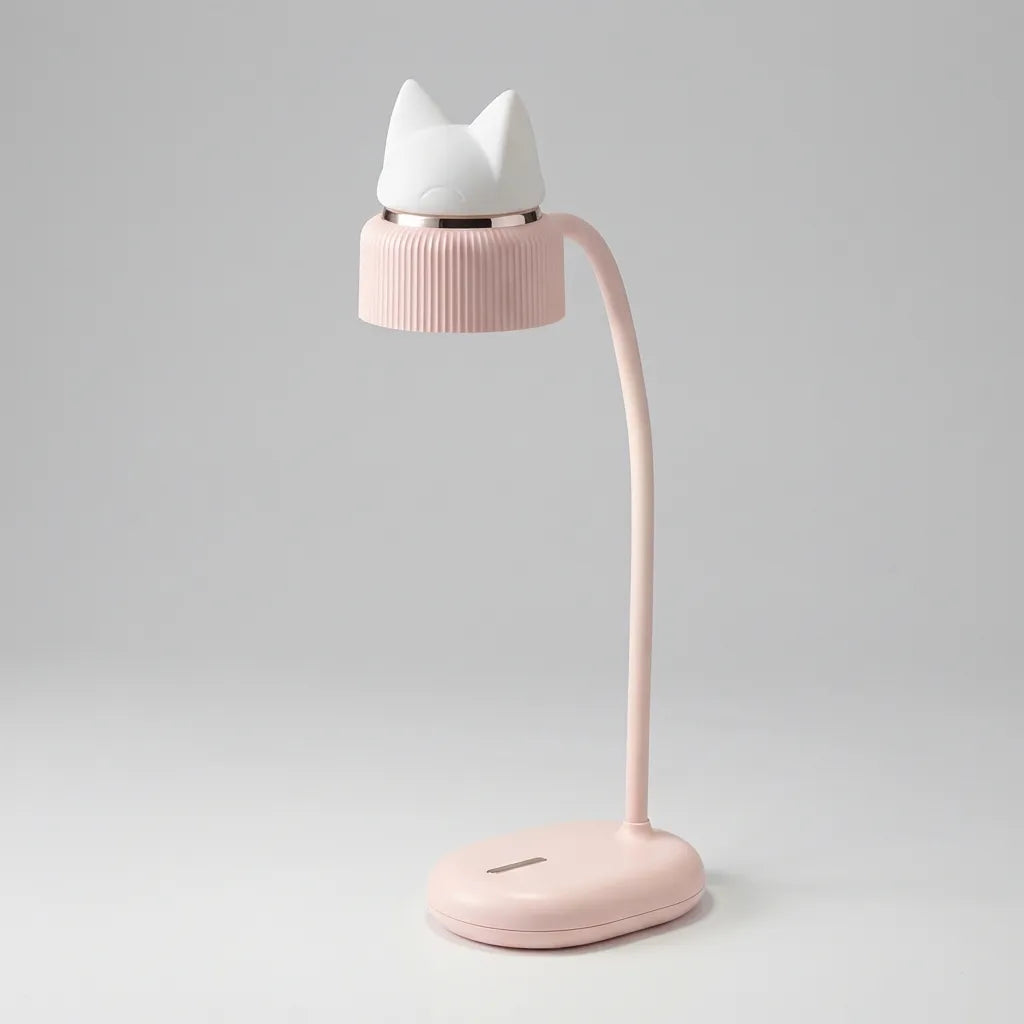 Cute LED cat nightlight for kids' rooms, USB rechargeable with touch control for easy use.